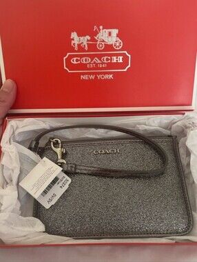 COACH NWT Metallic Silver Glitter Wristlet NWT in Coach Box